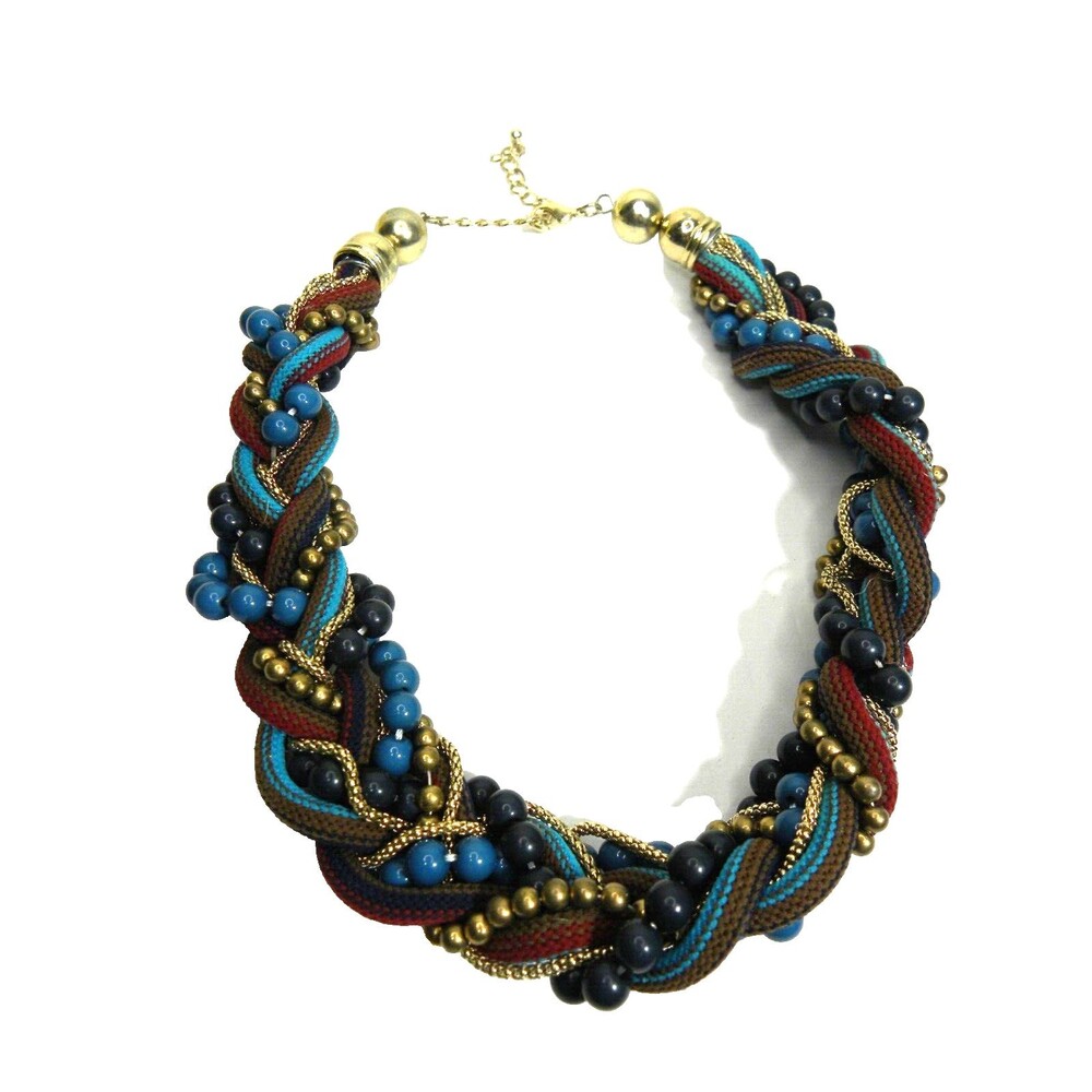 Boho Statement Necklace Beaded Braided Woven Collar Multicolor Tribal